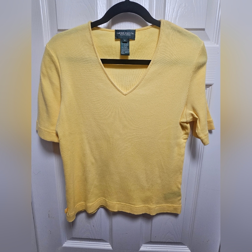 Women's Lauren Jeans Co. Ralph Lauren Yellow T-Shirt 100% Cotton Size S